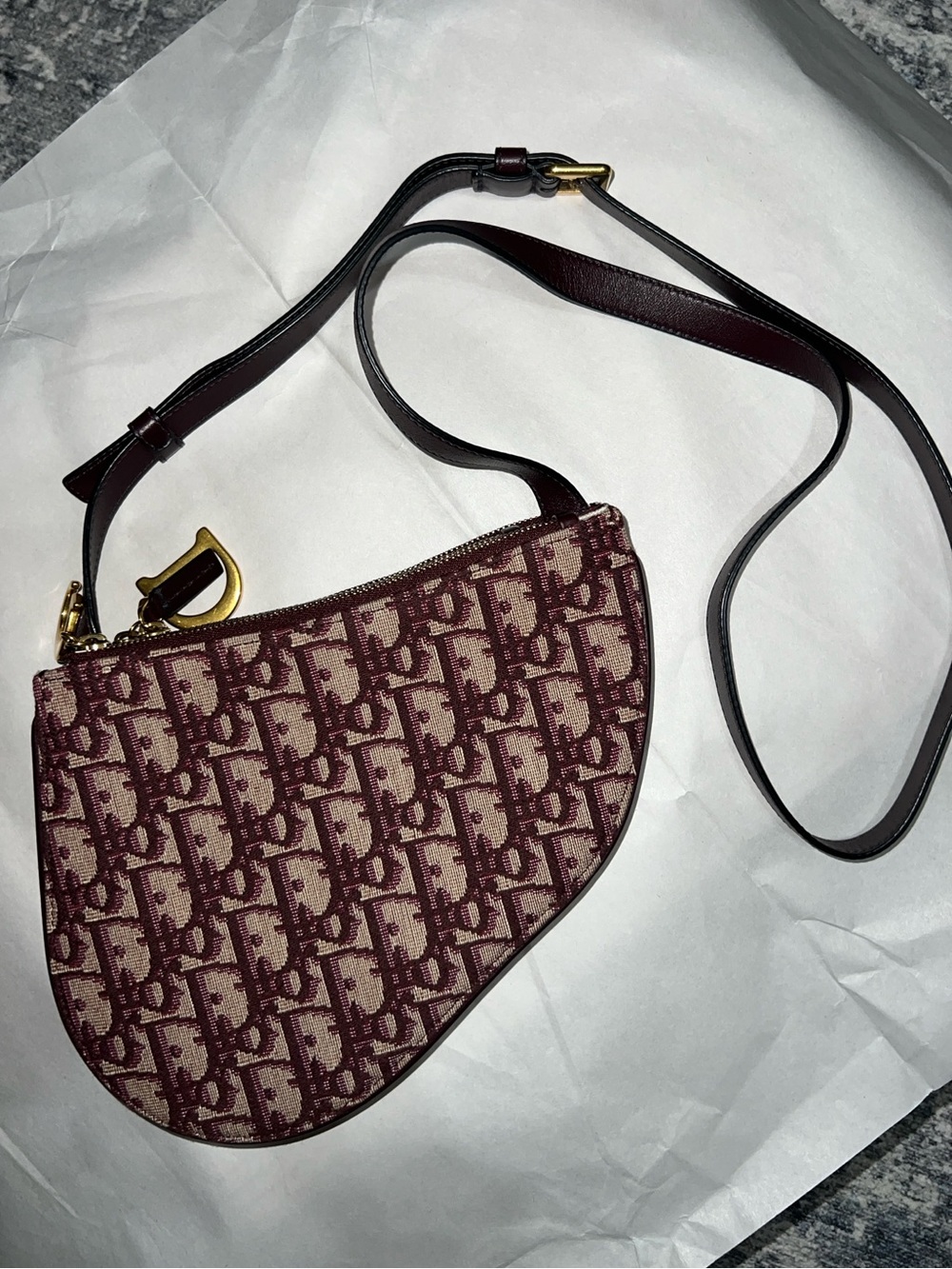 Christian Dior Burgundy Monogram Saddle Bag